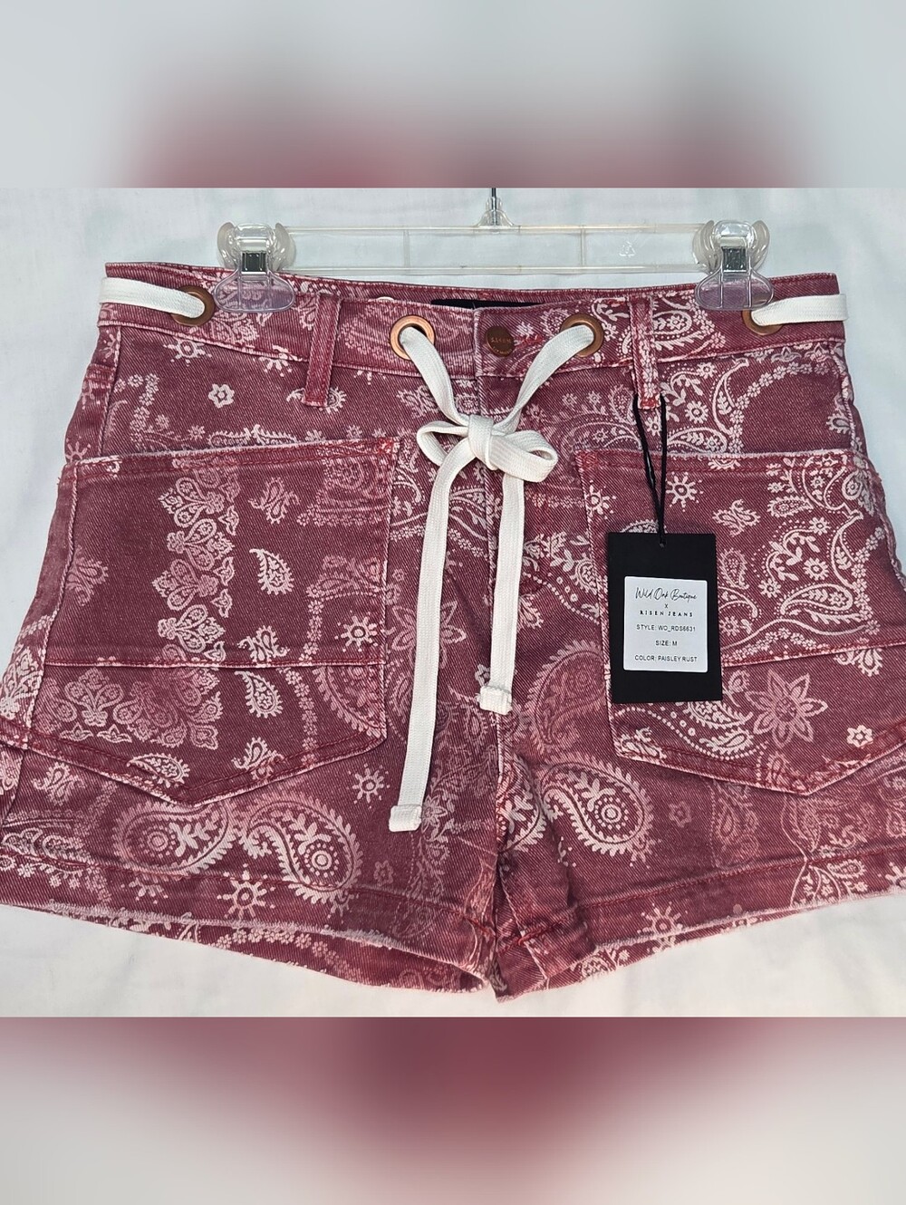 Wild Oak Boutique High Rise Paisley Rust Risen Shorts Sz M  NWT Boho Chic Wester